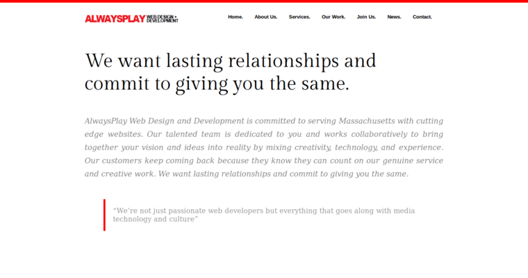 About Page of Top Web Design Firms in Massachusetts: Always Play