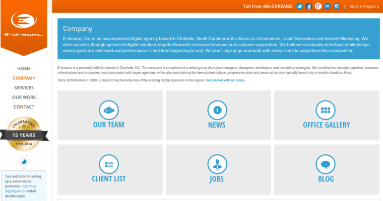 Company Page of Top Web Design Firms in North Carolina: E-Dreamz