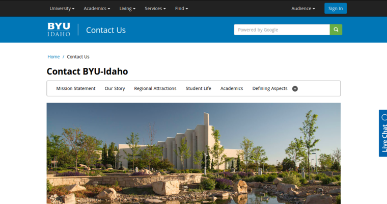 Contact page of #7 Best Web Design School: BYU Idaho