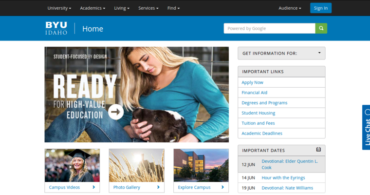 Home page of #7 Best Web Design School: BYU Idaho