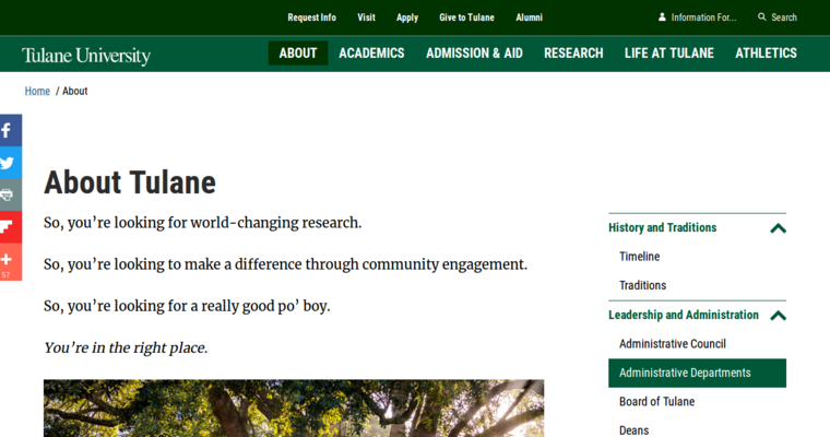 About page of #3 Best Web Design School: Tulane University